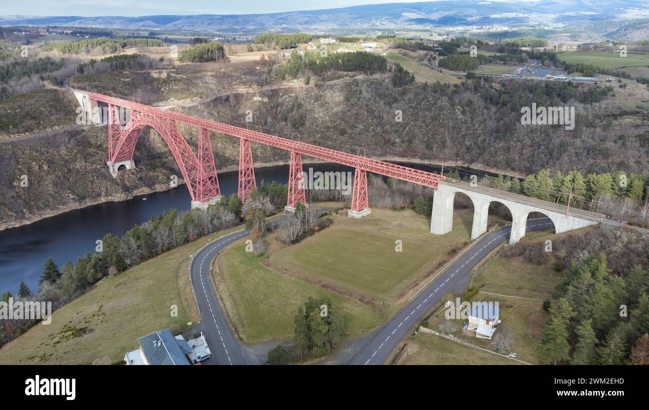 Aerial view of Garabit Viaduct, viaduct de Garabit across the Truyère ...