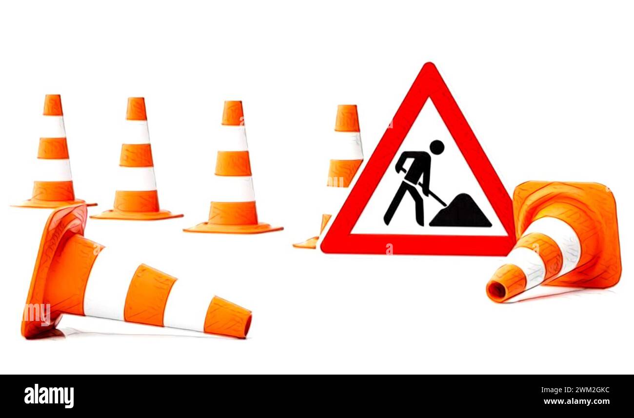 under construction sign with cones as an illustration Stock Photo