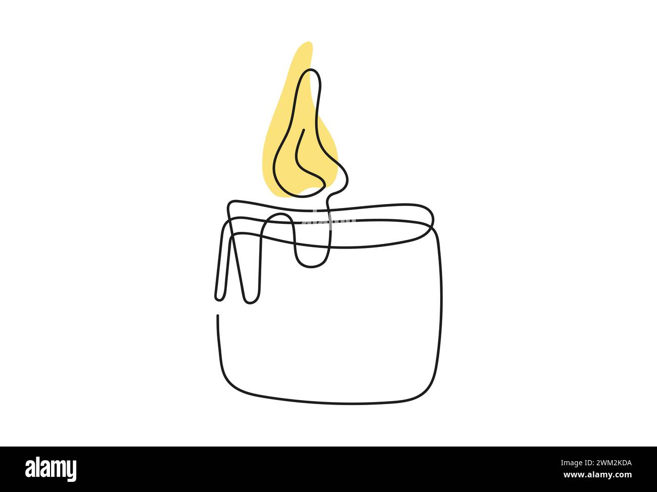 Wax candle with yellow flame. Burning decorative aroma candle ...