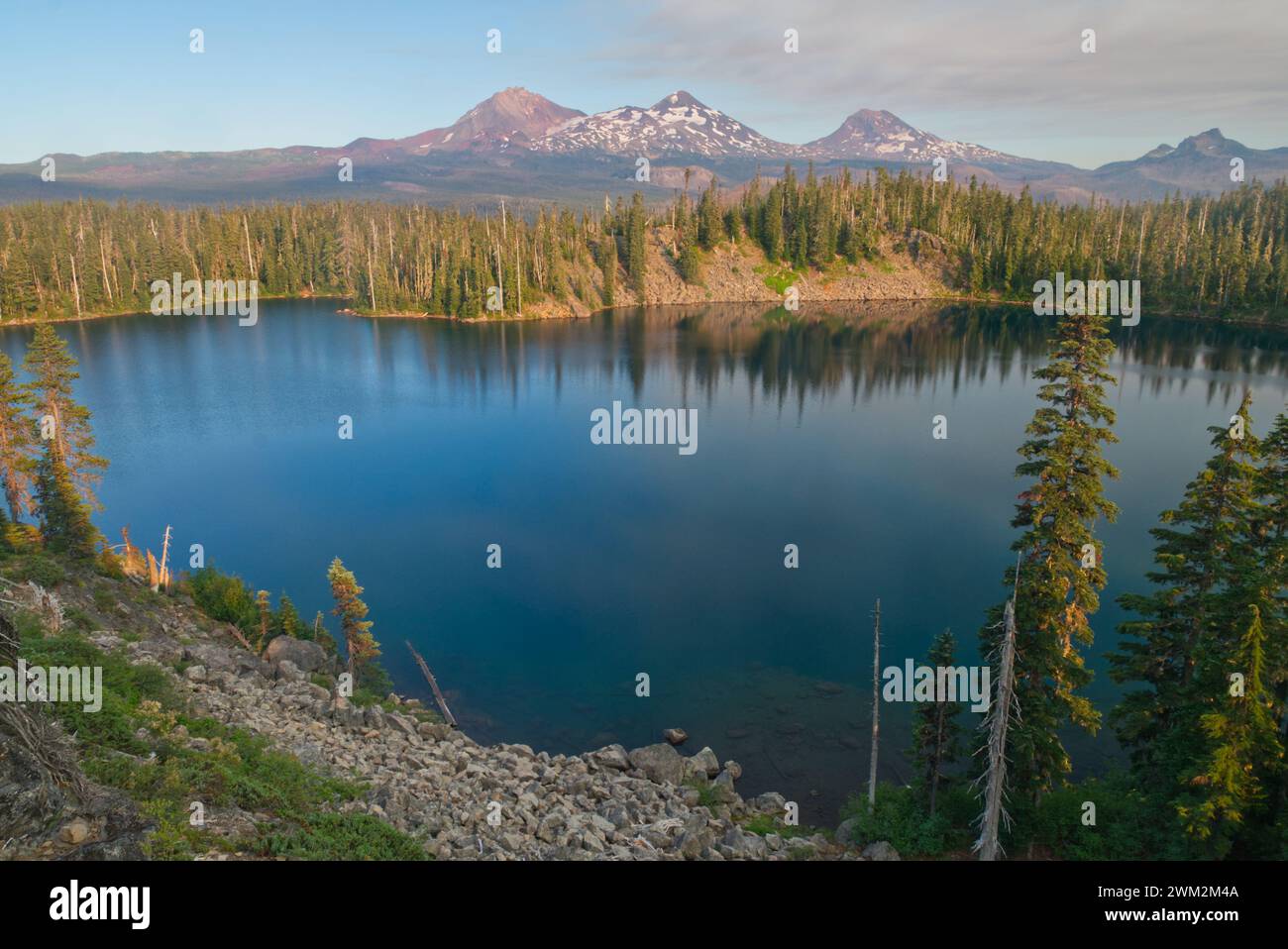 Benson Lake with the Three Sisters in the background Stock Photo - Alamy