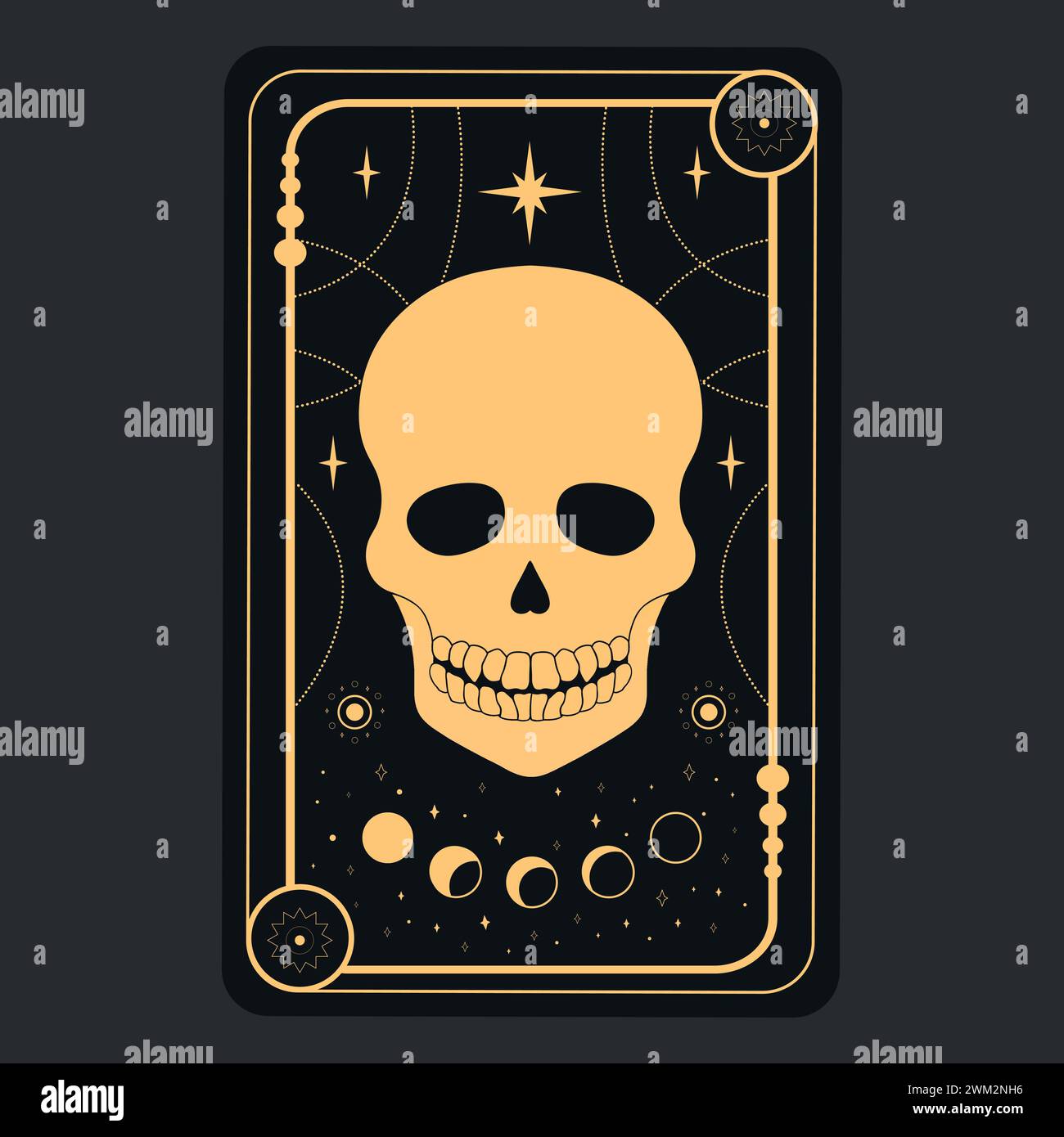 Tarot card concept with a Death skull. Mystery, astrology, esoteric. Vector illustration Stock Vector
