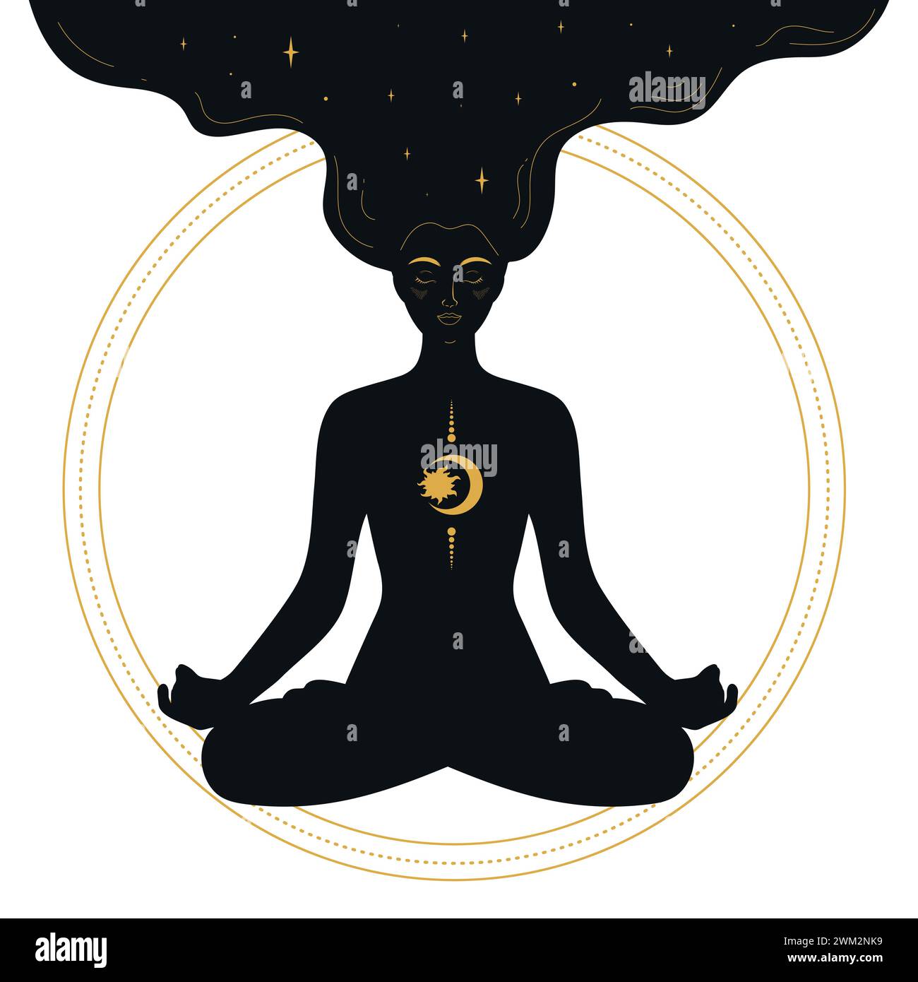 Tree yoga logo. Silhouette of a person in meditation in a round
