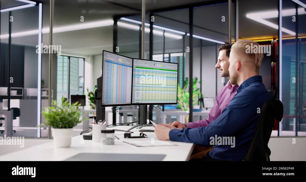 Spreadsheet Analyst Employee Worker. Medical Report On Computer Stock Photo