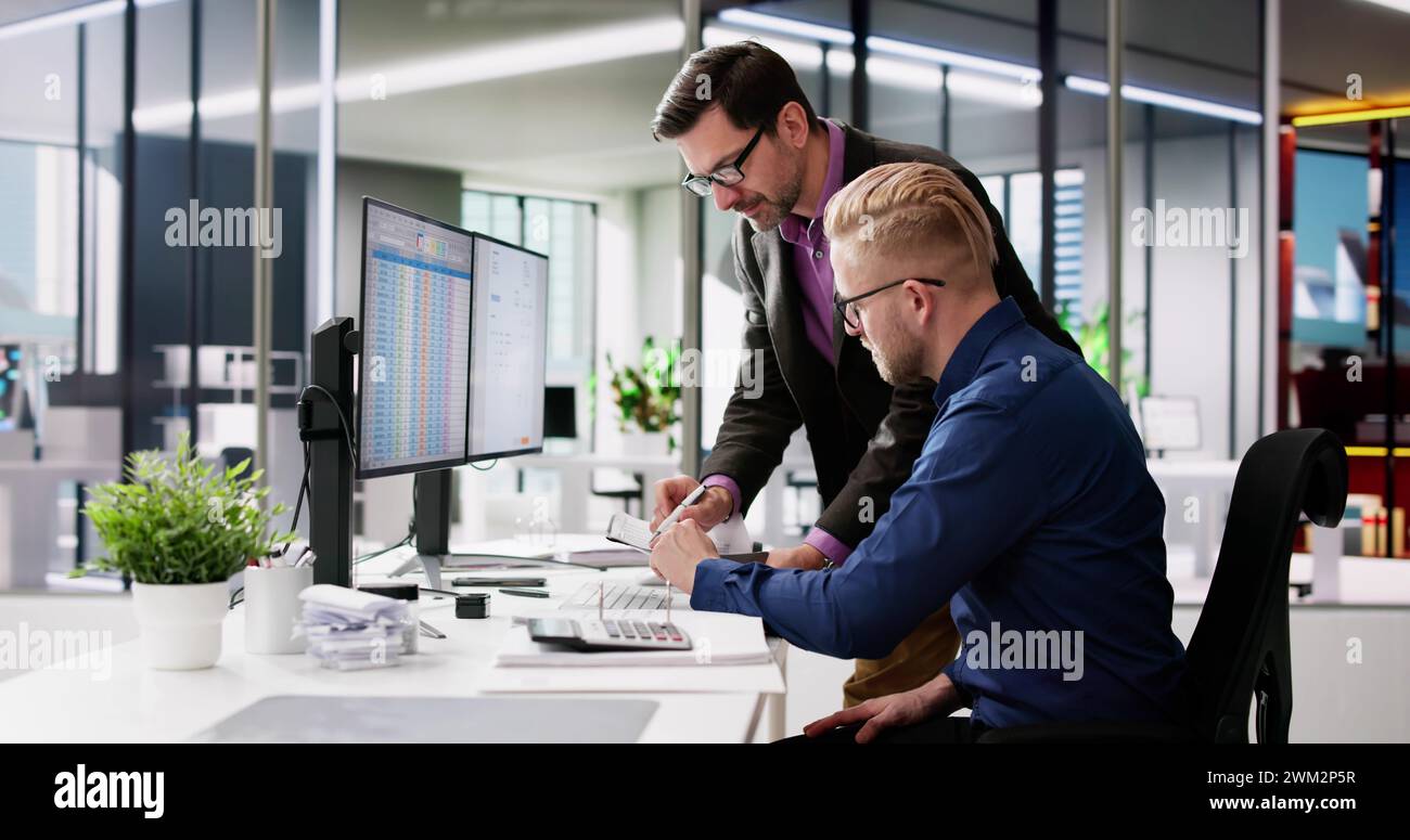 Spreadsheet Analyst Employee Worker. Medical Report On Computer Stock Photo