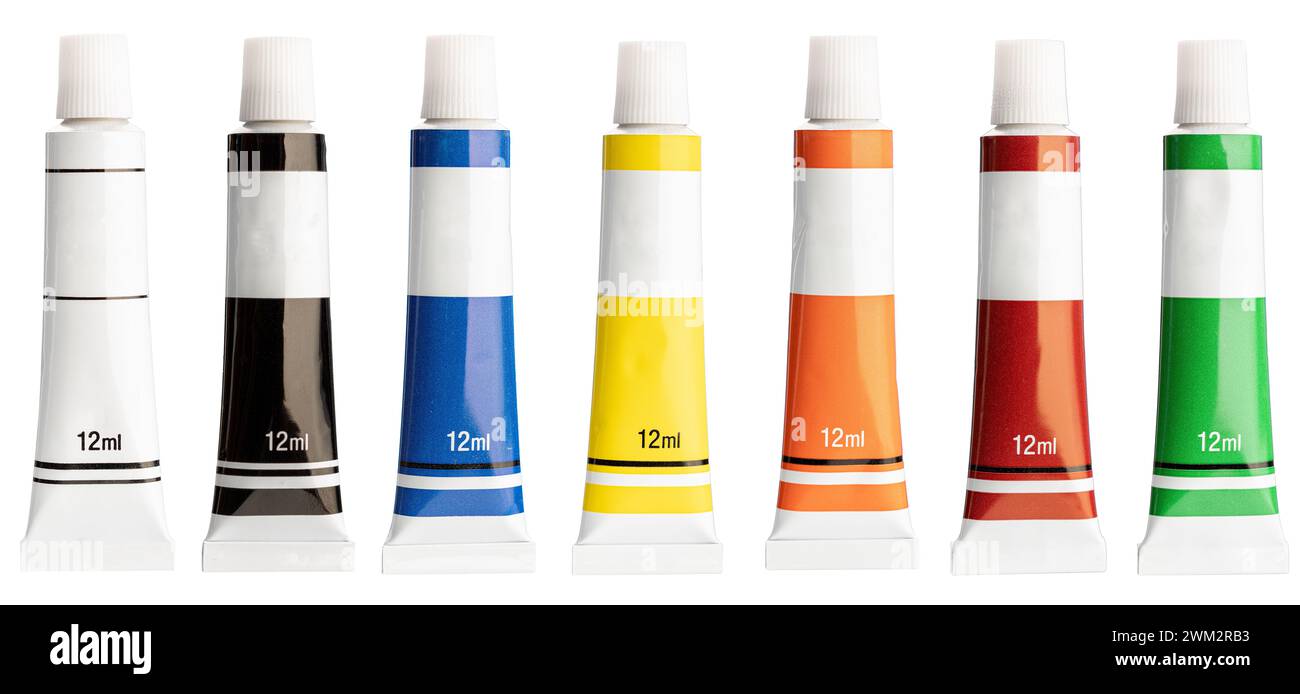 Set of acrylic paint tubes isolated on white background Stock Photo