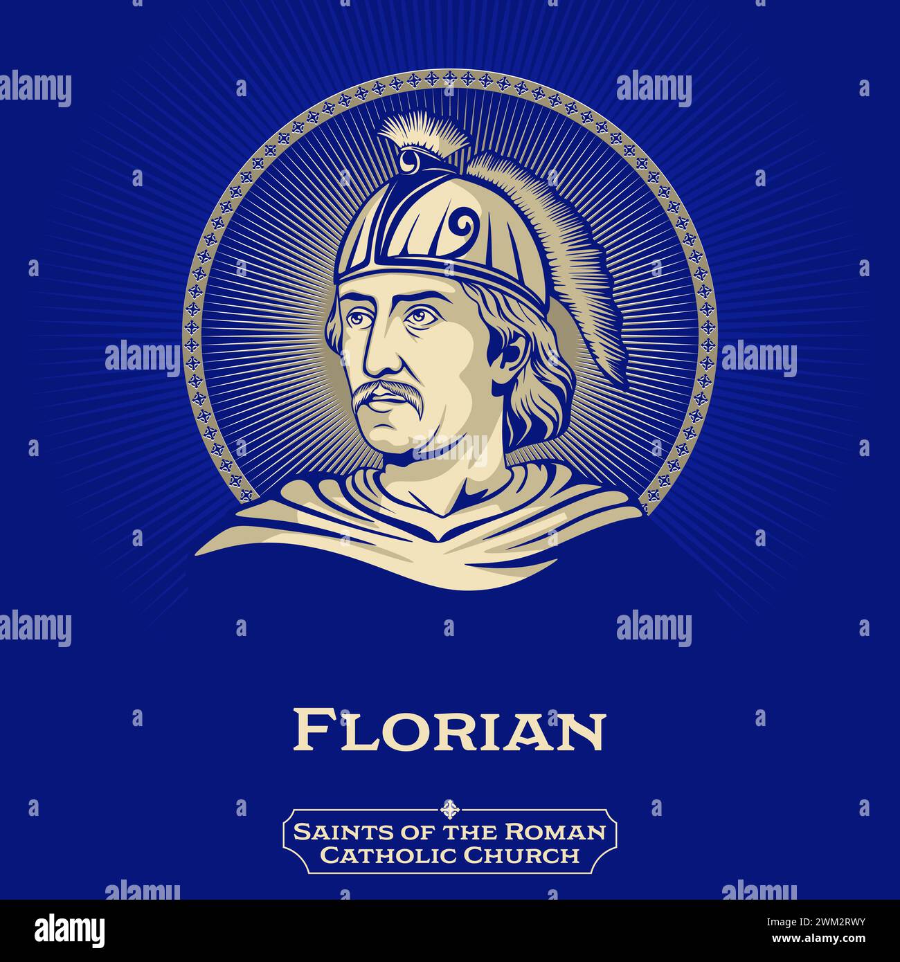 Saints of the Catholic Church. Florian (250-304) was a Christian holy man and the patron saint of chimney sweeps; soapmakers, and firefighters. Stock Vector