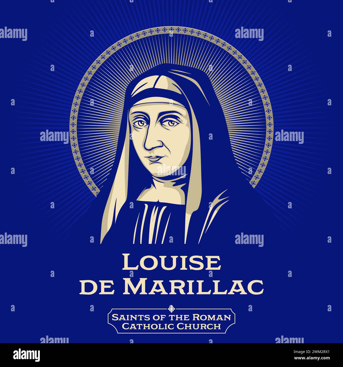 Saints of the Catholic Church. Louise de Marillac (1591-1660) was the co-founder, with Vincent de Paul, of the Daughters of Charity. Stock Vector