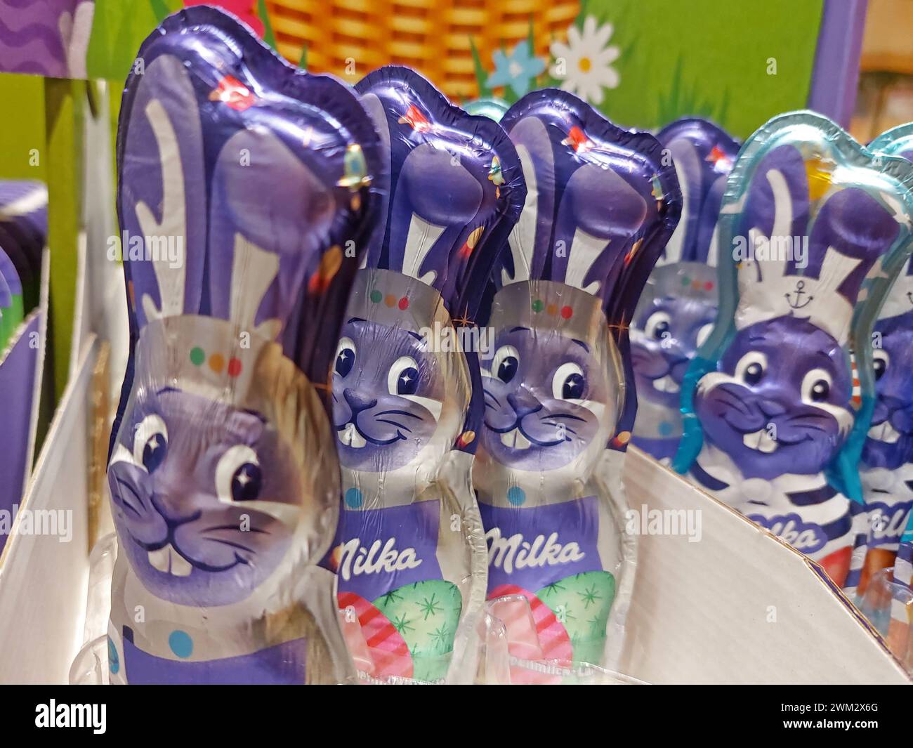 Milka easter chocolate rabbits in a supermarket Stock Photo