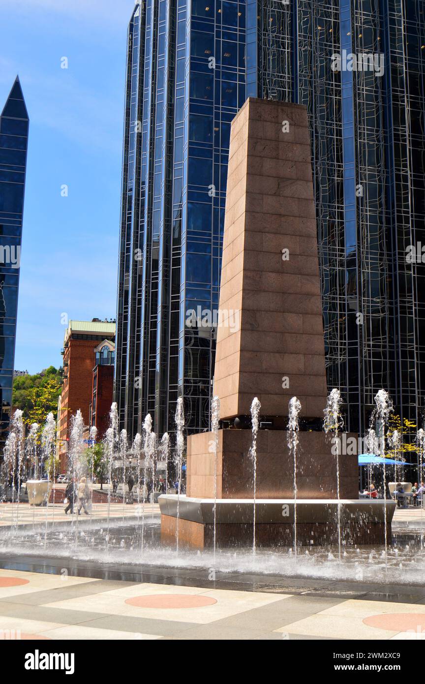 Fountains stream at PPG Place in Pittsburgh, Pennsylvania Stock Photo