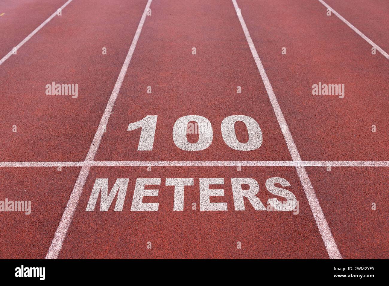 Running track 100 meters concept. Concept for olympic games or reaching business goals. Stock Photo