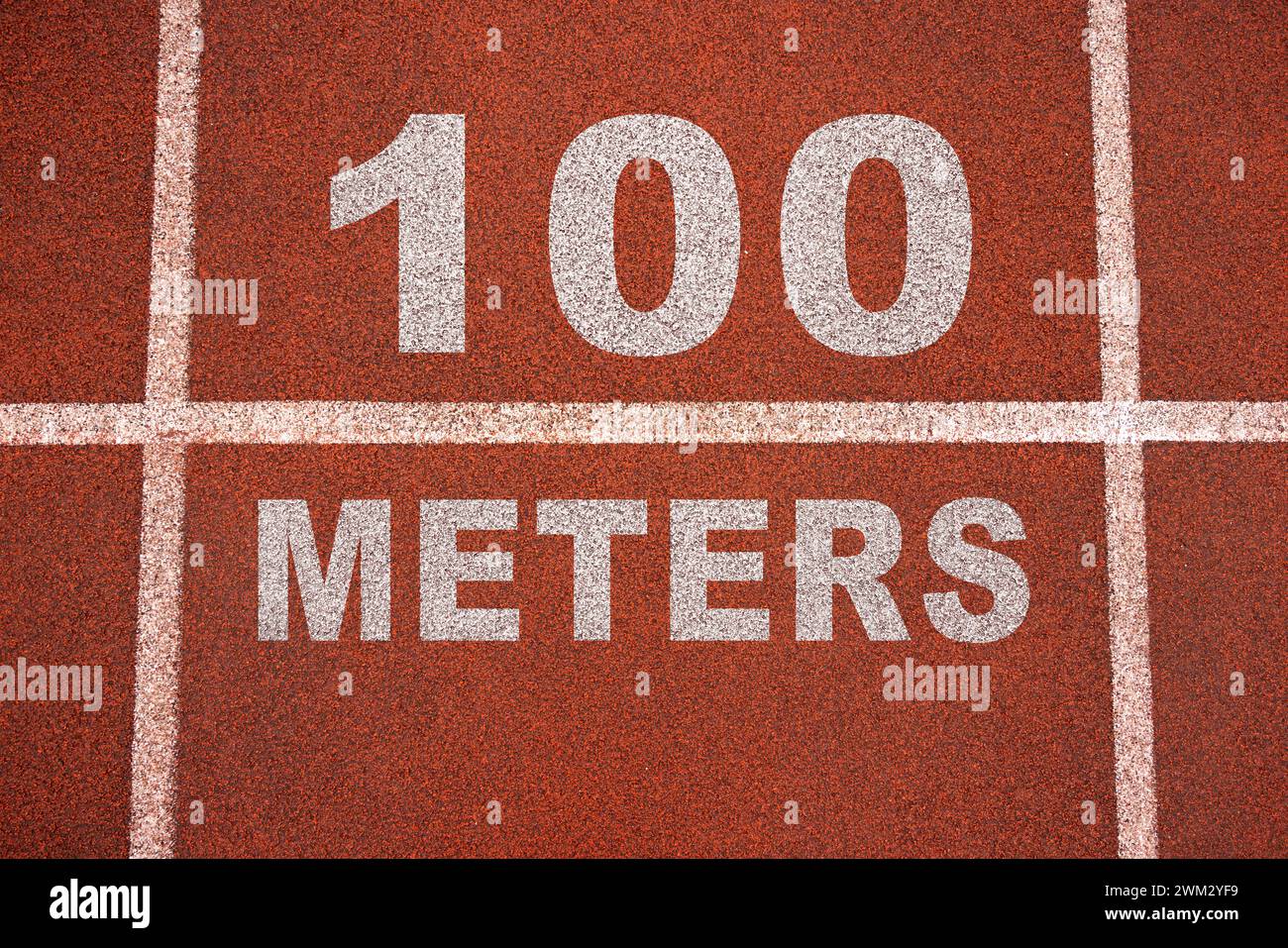 Running track 100 meters concept. Concept for olympic games or reaching business goals. Stock Photo