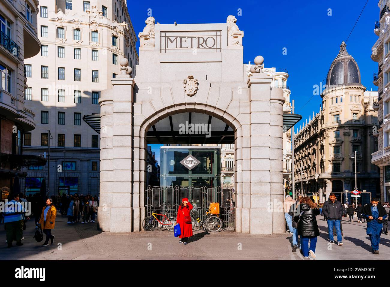 Rear view. Red de San Luís Pavillion access to metro station. Replica of the old entrance to the metro station designed by architect Antonio Palacios. Stock Photo