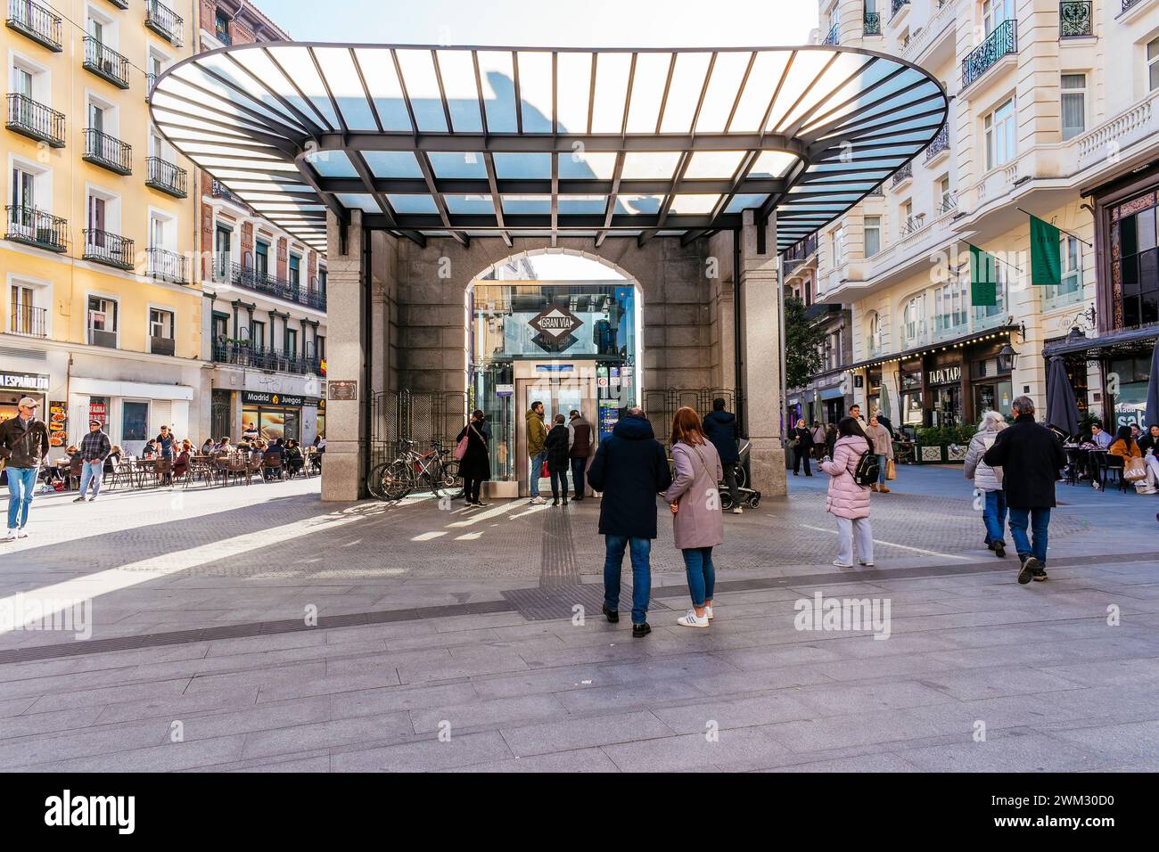 Front view. Red de San Luís Pavillion access to metro station. Replica of the old entrance to the metro station designed by architect Antonio Palacios Stock Photo