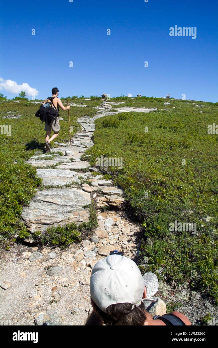 Hiking on Baldface Knob Trail in the scenic landscape of the White Mountains, New Hampshire USA during the spring months. Stock Photo