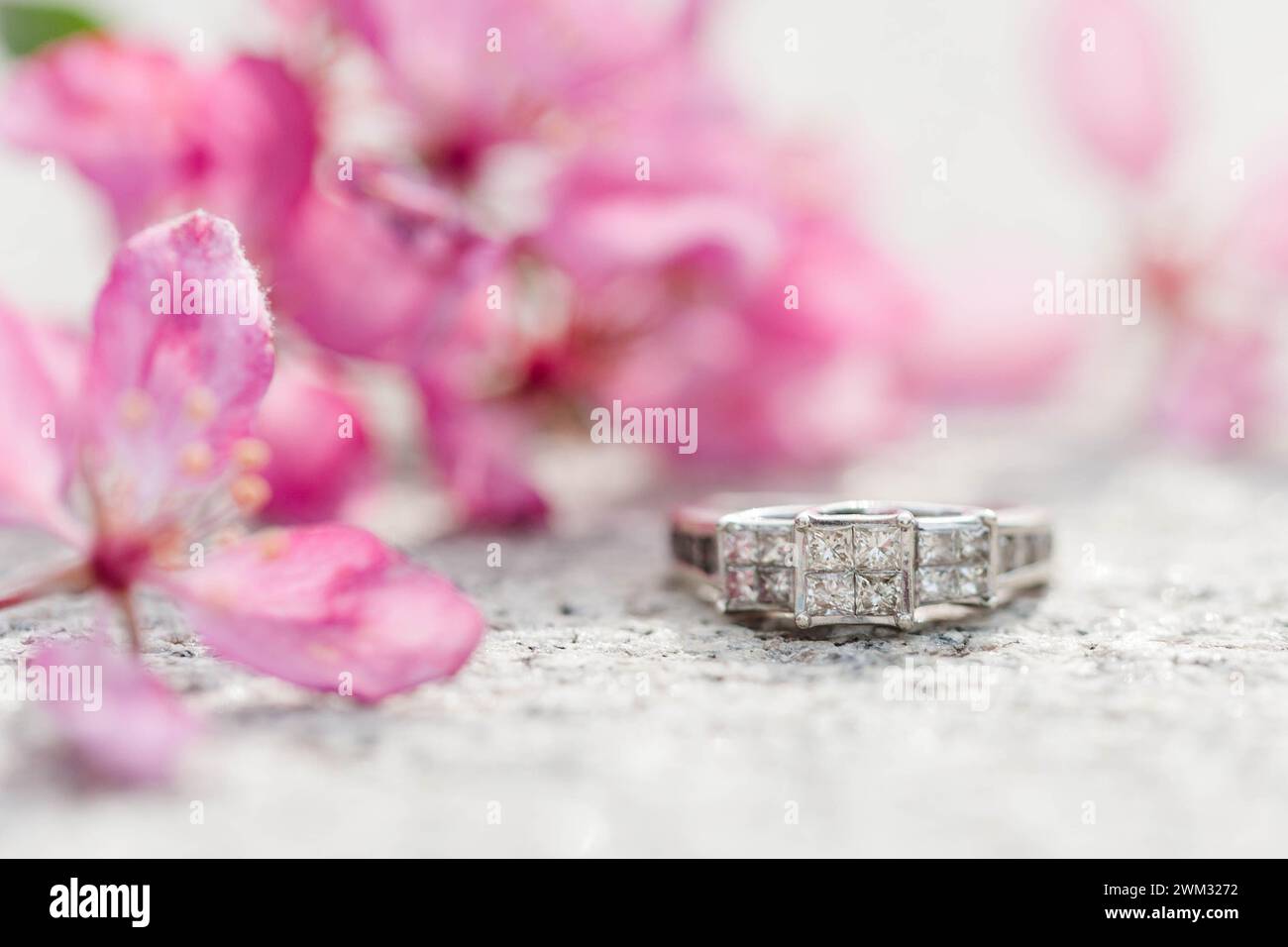 Engagement Ring with Flowers Stock Photo