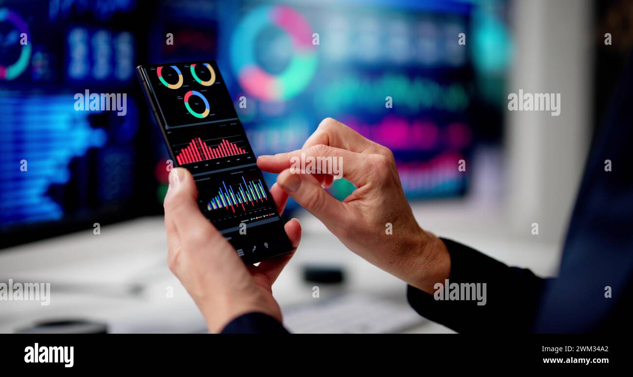 Predictive Business KPI Data Technology Dashboard On Smartphone Stock Photo