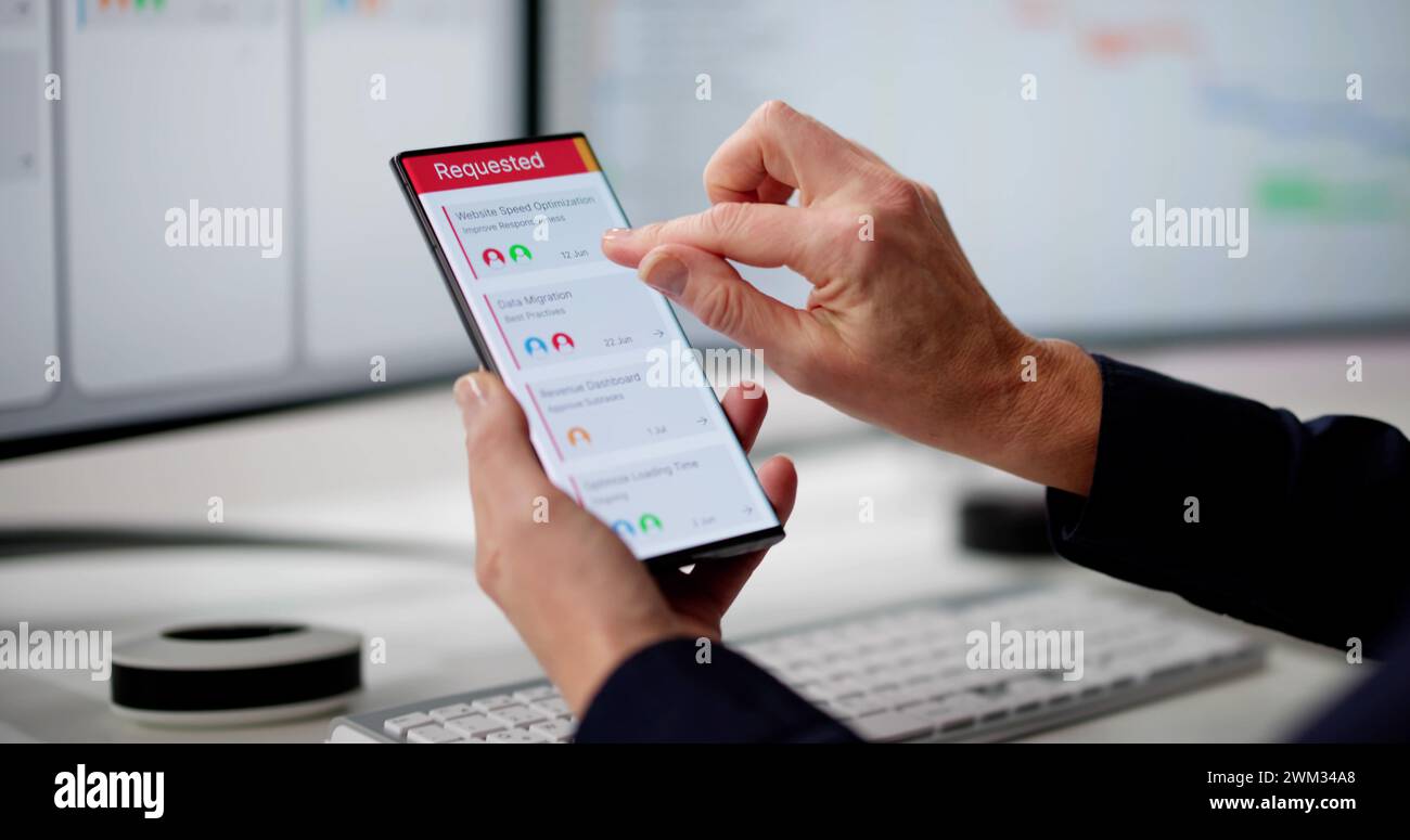 Digital calendar schedule software in office scrum mobile phone app