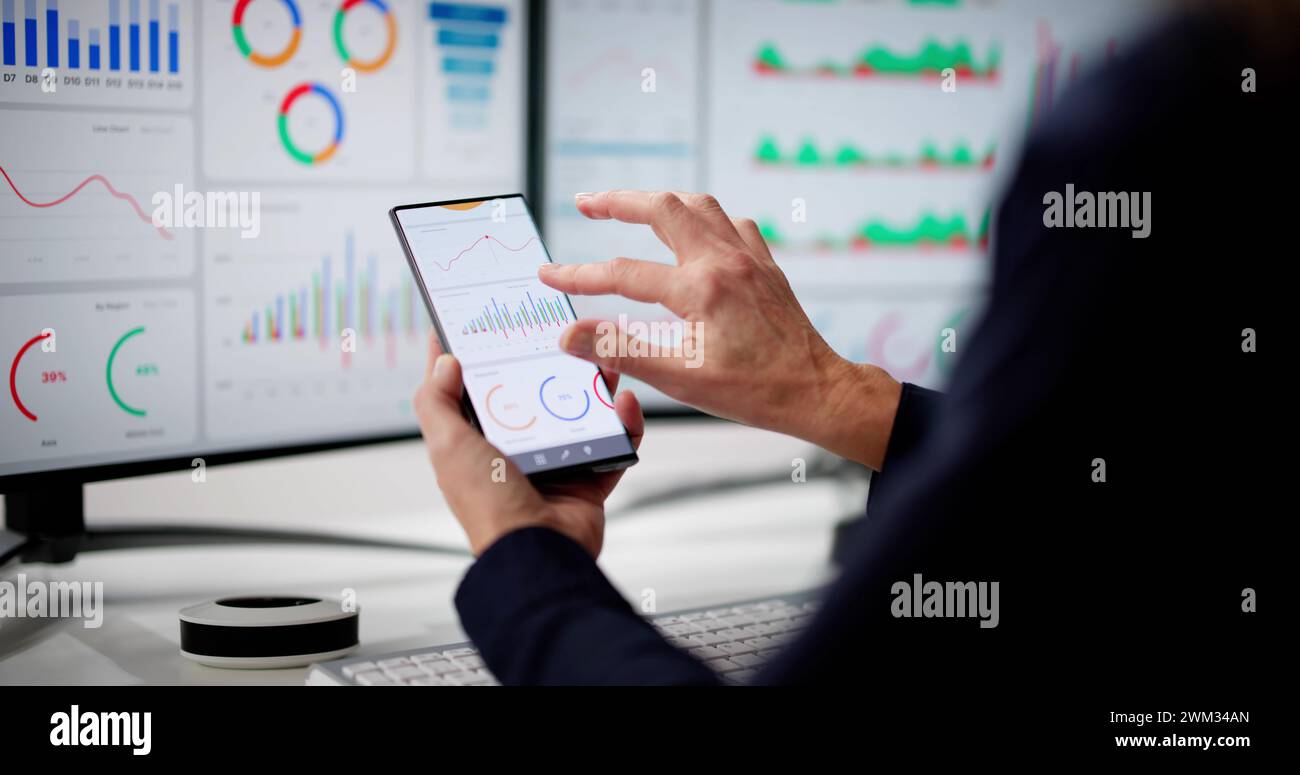 Predictive Business KPI Data Technology Dashboard On Smartphone Stock Photo
