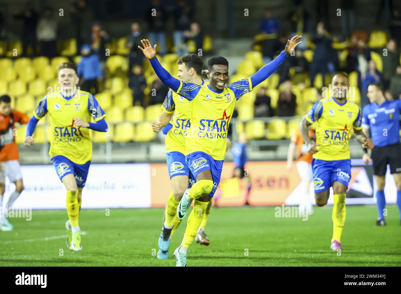 Beveren, Belgium. 23rd Feb, 2024. Beveren's Ajobade Taofeek Ismaheel ...
