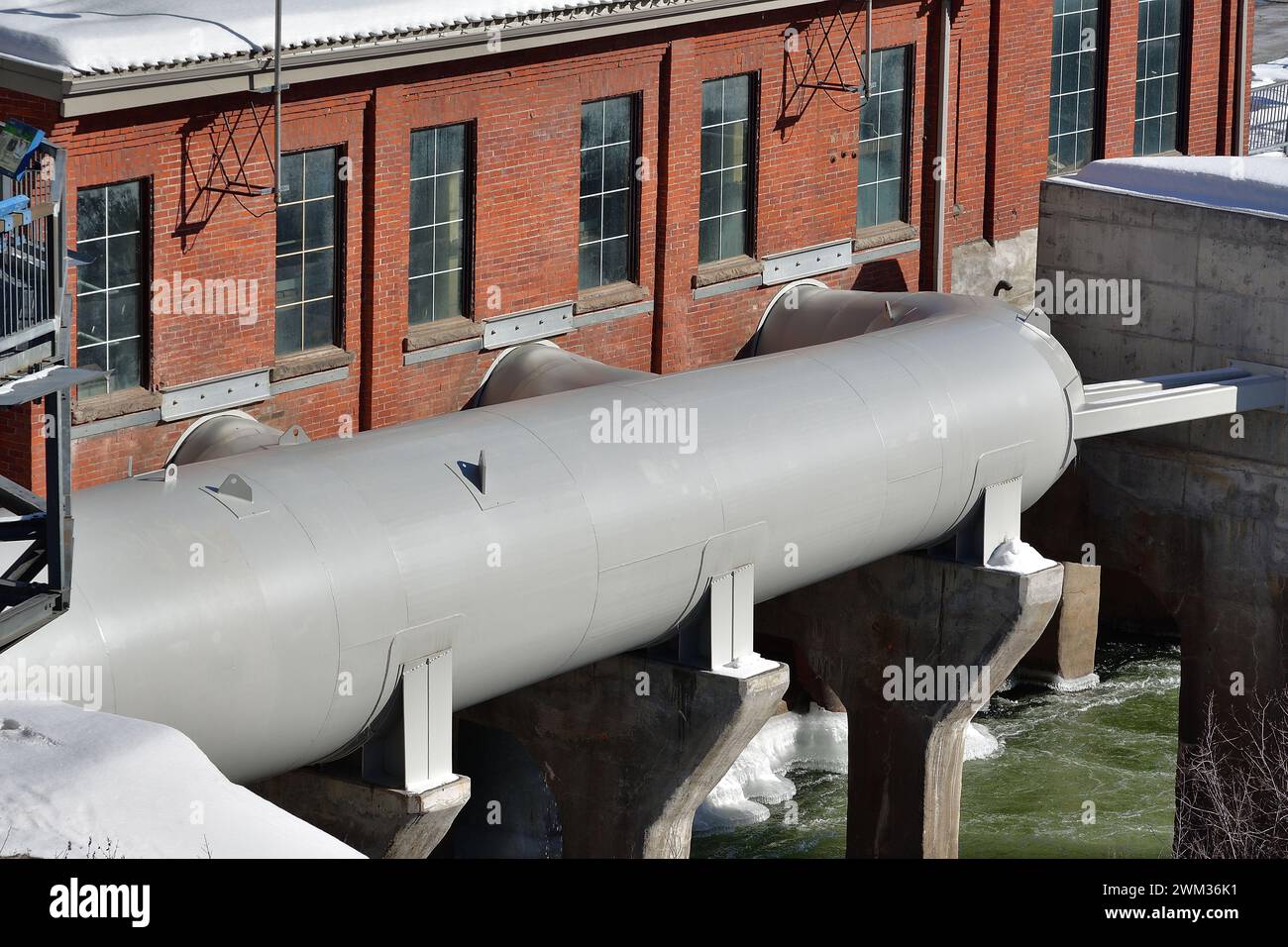 Magog river hydroelectric power plant, penstock, renewable energy