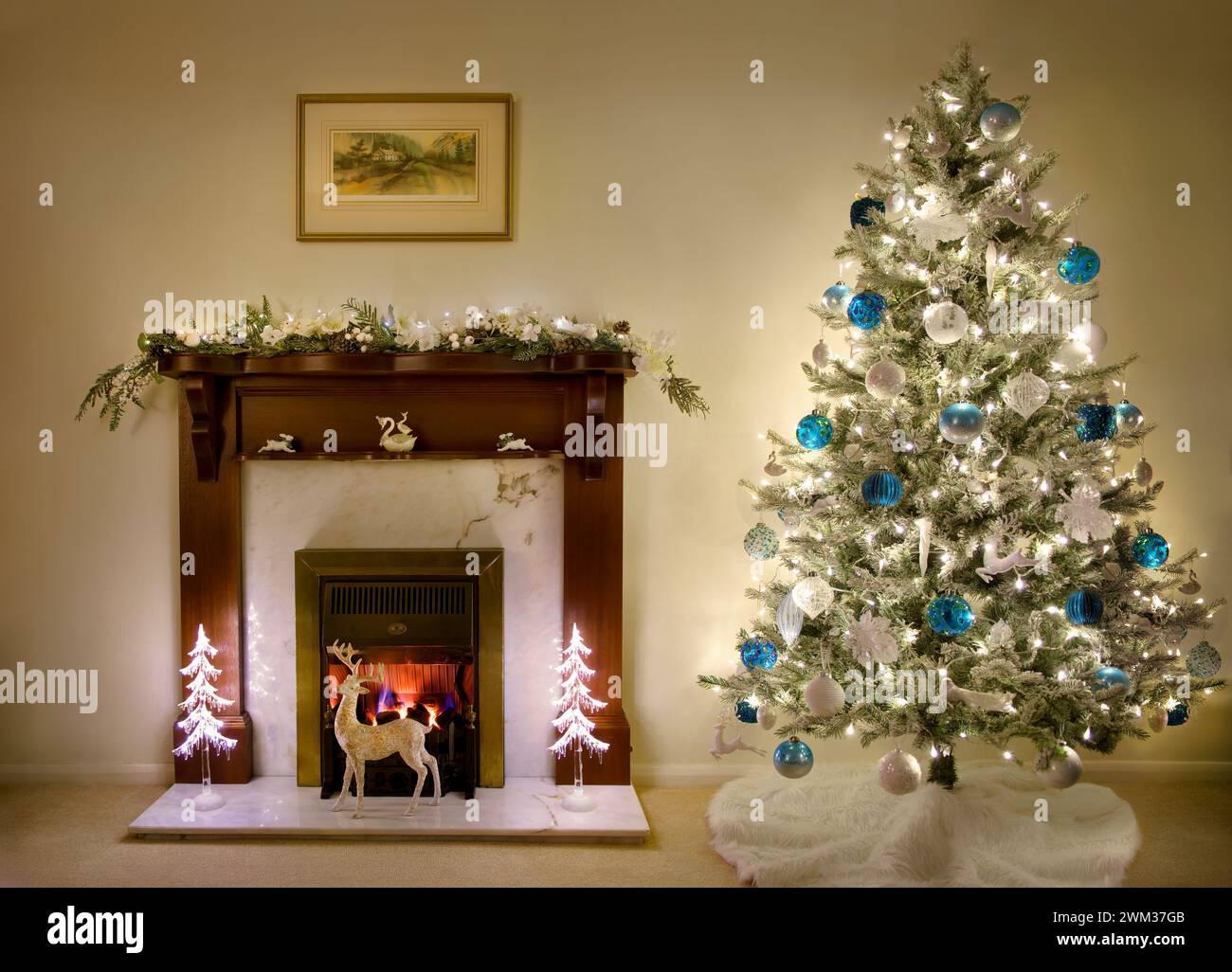 Christmas decorations on fireplace Stock Photo