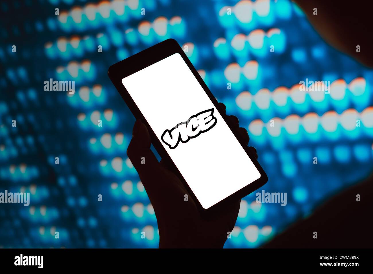 In this photo illustration, the Vice News logo is displayed on a smartphone screen. Stock Photo