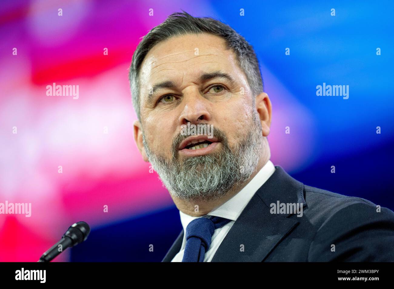 Santiago Abascal, leader of the far-right Spanish Vox party, speaks ...