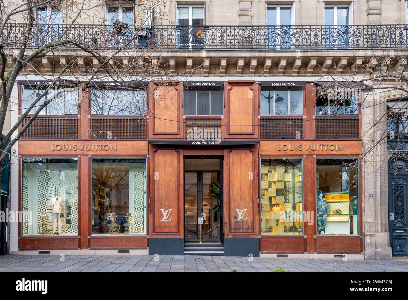 Exterior view of a Louis Vuitton store. Louis Vuitton is a French