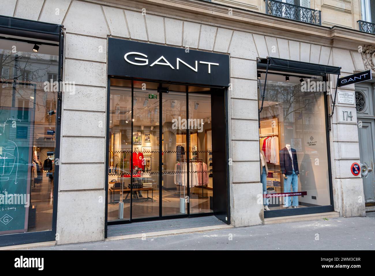 Exterior view of a Gant boutique. Gant is an international premium readytowear fashion brand