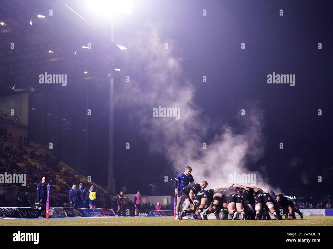 Steam rises from a scrum during the friendly match at the StoneX ...