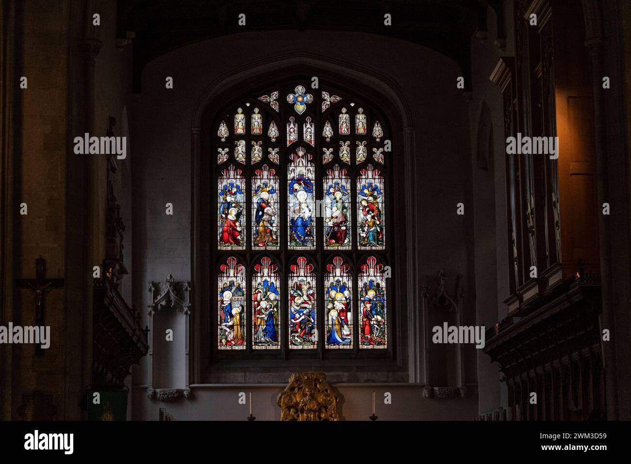 Stained glass window in St Mary The Great Church in Cambridge Stock Photo