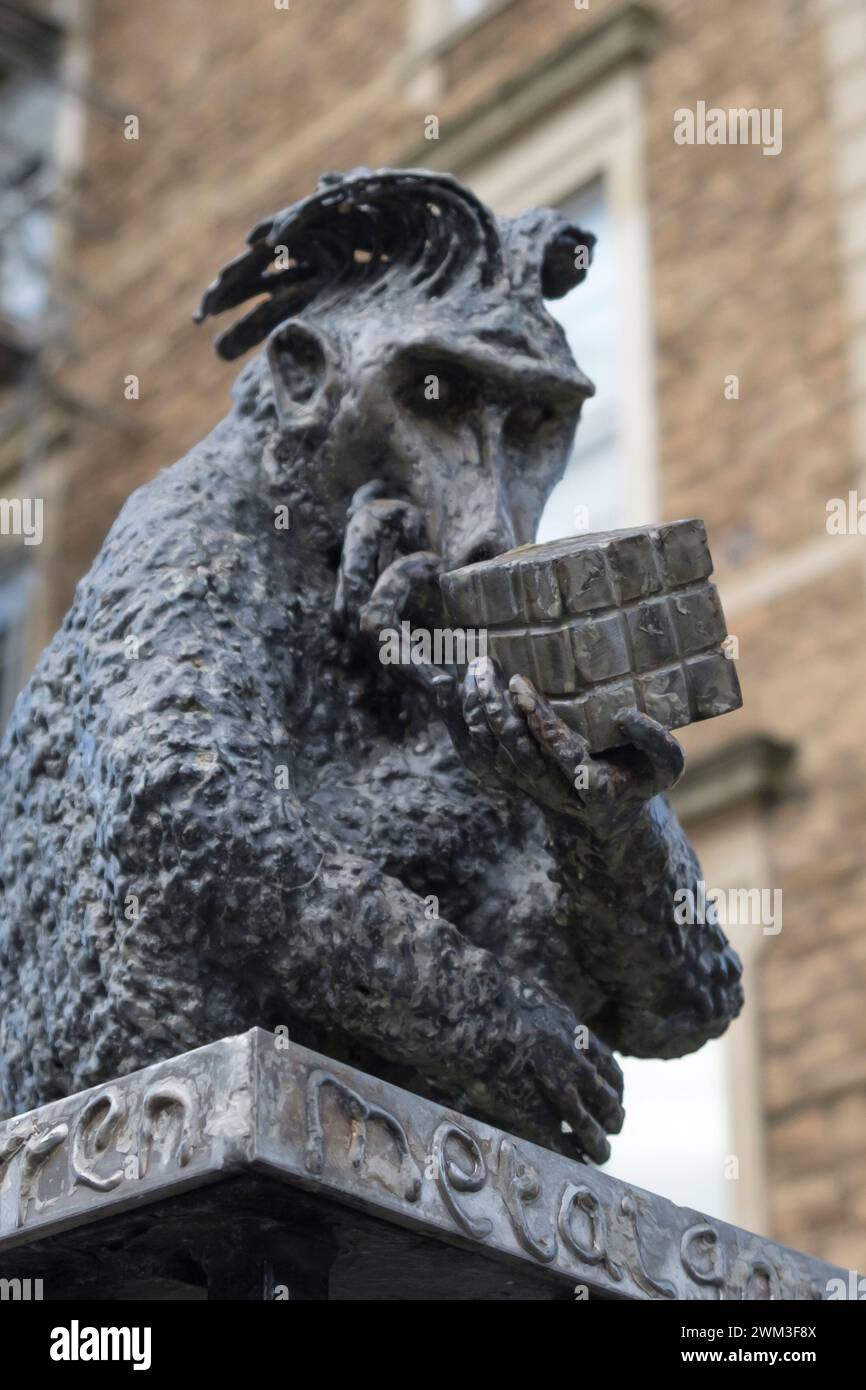 Monkey with Rubiks Cube sculpture by Julian Warren on Whiteladies Rd Bristol UK Stock Photo