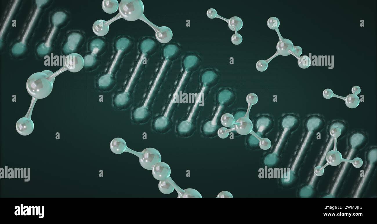 Micro Dna Function Image of 3d micro of molecules and dna strands on green background ...