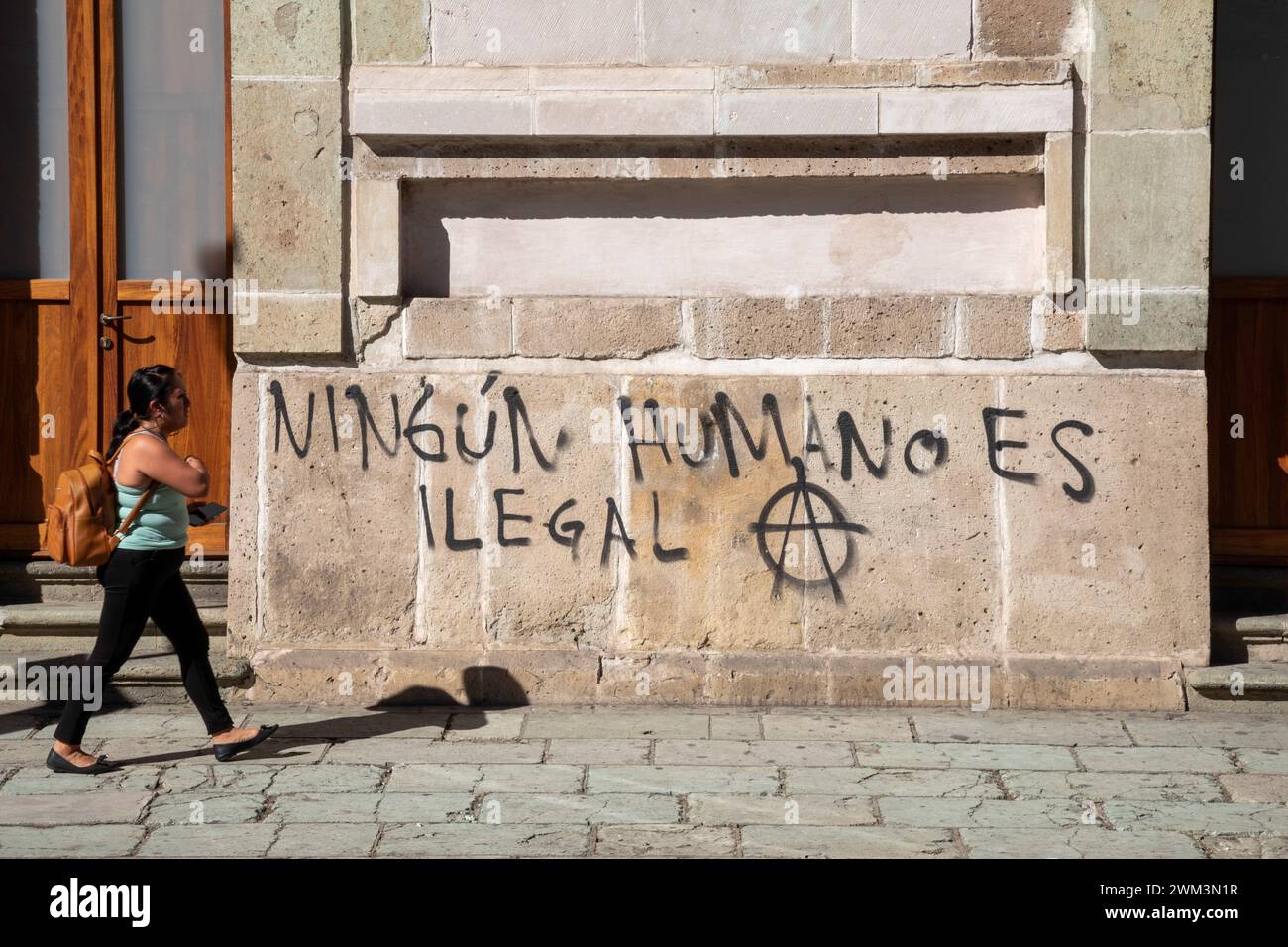 Oaxaca, Mexico - Graffiti on a wall reads 'No Human is Illegal.' Many migrants are making their way through southern Mexico, attempting to reach the U Stock Photo