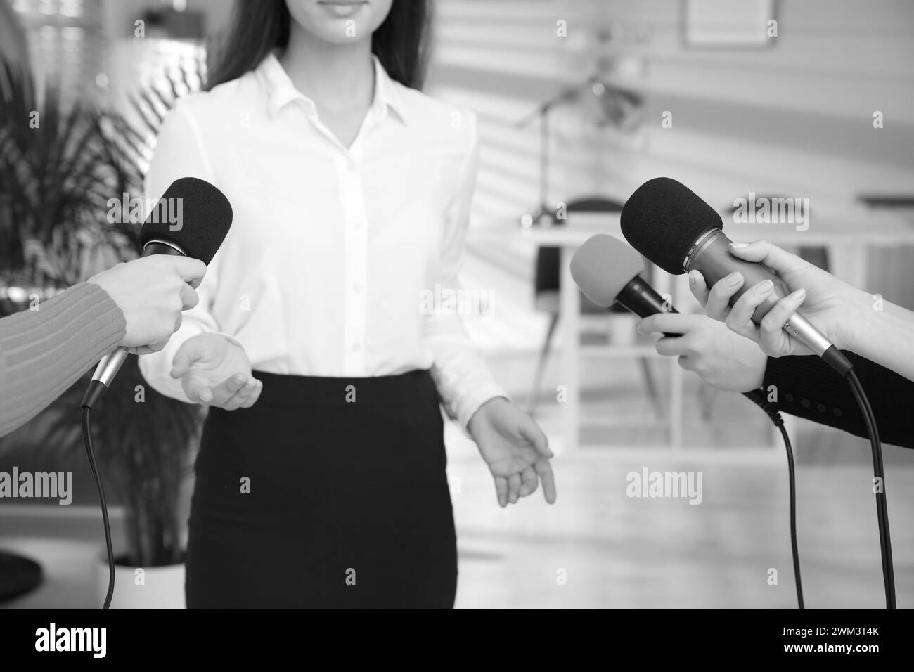 Young reporter interview black woman Black and White Stock Photos ...