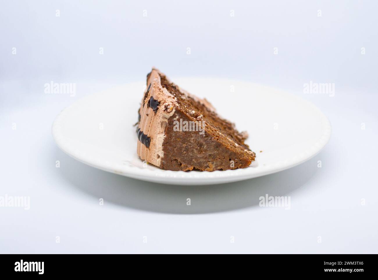 small piece of chocolate cake, delicious taste, brown color on a white background Stock Photo