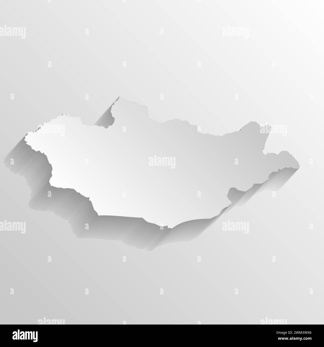 Mongolia country silhouette. High detailed map. White country silhouette with dropped long shadow on beige background. Stock Vector