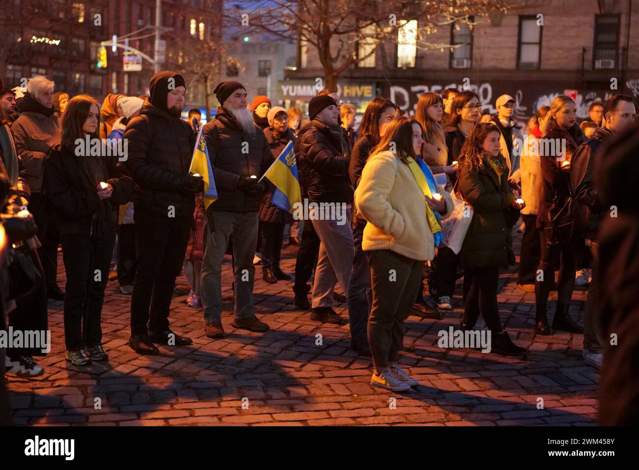 February 23 2024 New York New York US About A Hundred People Held   February 23 2024 New York New York Us About A Hundred People Held A Candlelight Vigil To Commemorate The 2 Year Anniversary Of Russias Full Scale Invasion Of Ukraine Held In Abe Lebewohl Park In The Ukranian Neighborhood Of New Yorks East Village Credit Image Milo Hesszuma Press Wire Editorial Usage Only! Not For Commercial Usage! 2WM458Y 