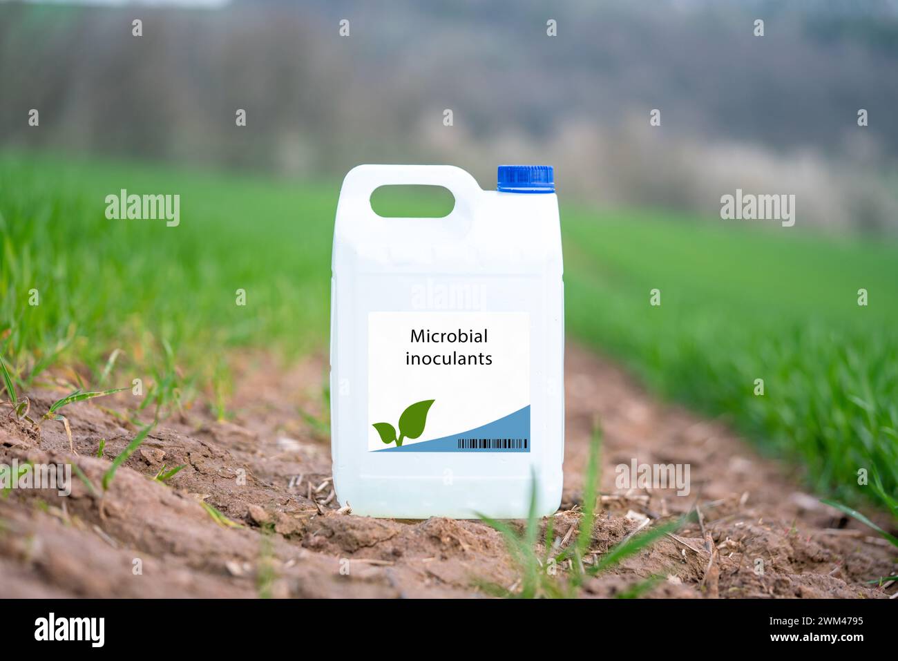 Container of microbial inoculants Stock Photo