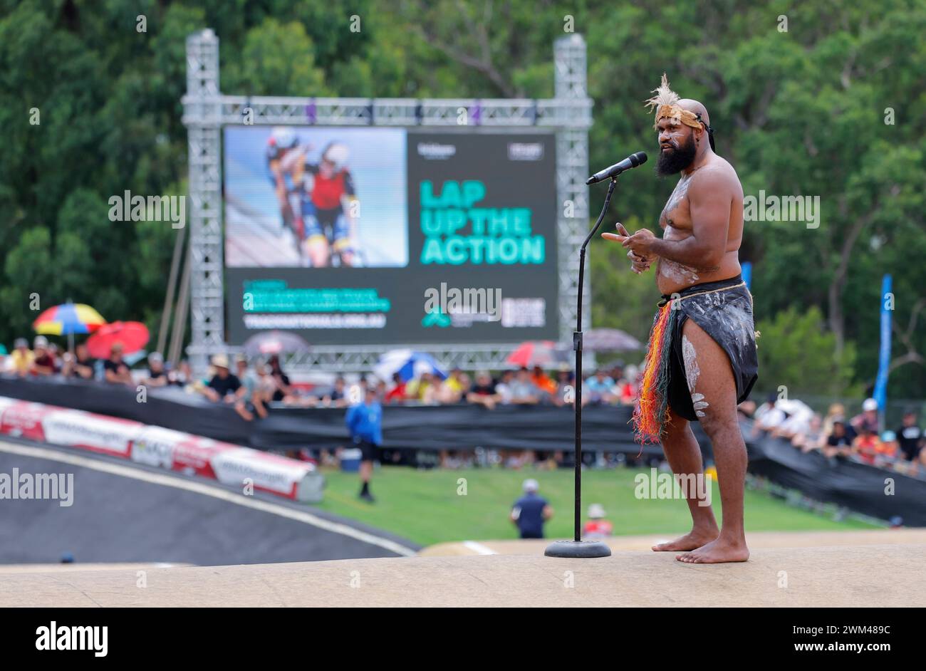 Brisbane, Australia. 24th February 2024. An Aboriginal performance