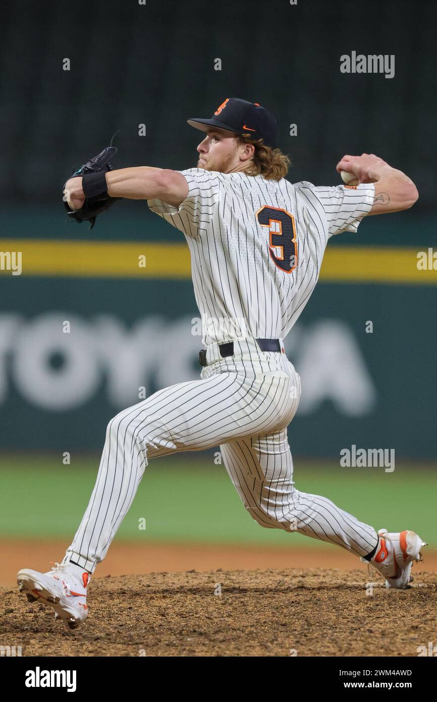February 23, 2024 Cowboys pitcher Carson Benge 3 eyes the catchers