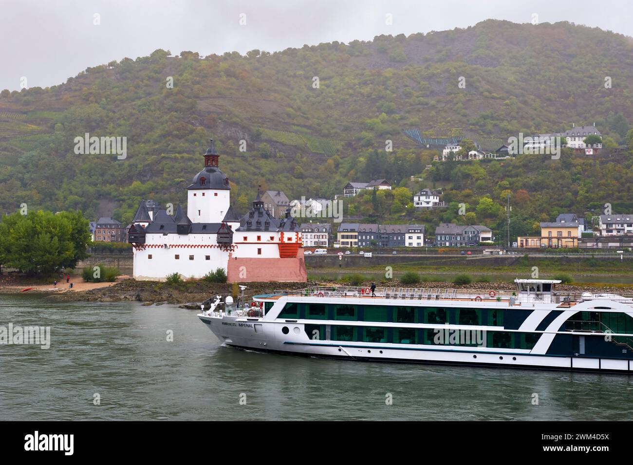 View in the valley of Rhine river on a rainy day Stock Photo