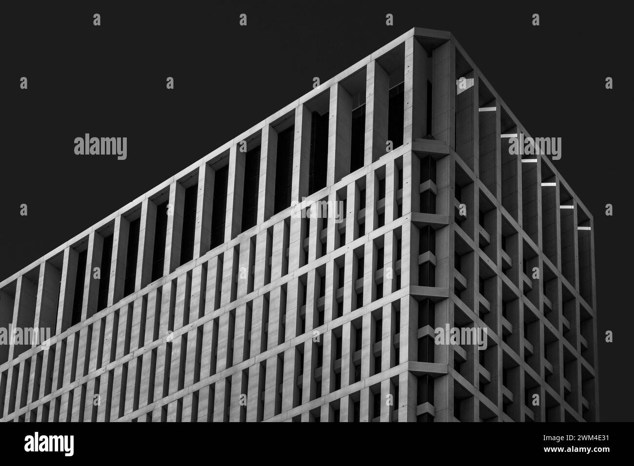 Doha, Qatar - February  24, 2024: Monochrome Building Architecture of Msheireb Downtown Qatar Stock Photo