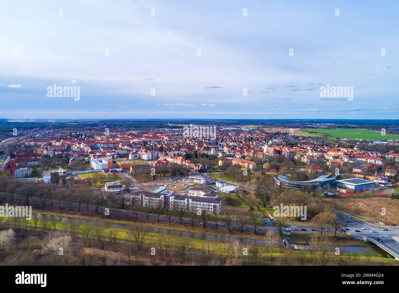 DEU/Deutschland/Sachsen/Hoyerswerda, 23.02.2024, Hoyerswerda, Luftaufnahme der Altstadt von Hoyerswerda mit einer Drohne. *** DEU Germany Saxony Hoyerswerda, 23 02 2024, Hoyerswerda, Aerial view of the old town of Hoyerswerda with a drone AF Hoyerswerda 61699.jpeg Stock Photo