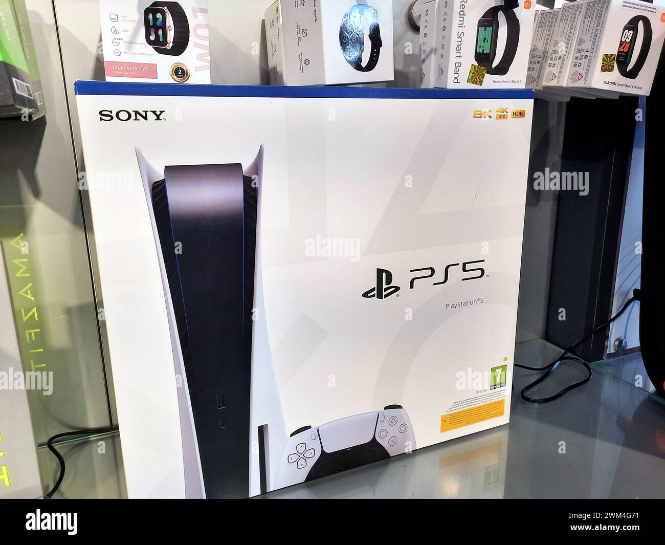Cairo, Egypt, February 9 2024: The PlayStation 5 (PS5), a home video game console developed by Sony Interactive Entertainment, announced as the succes Stock Photo