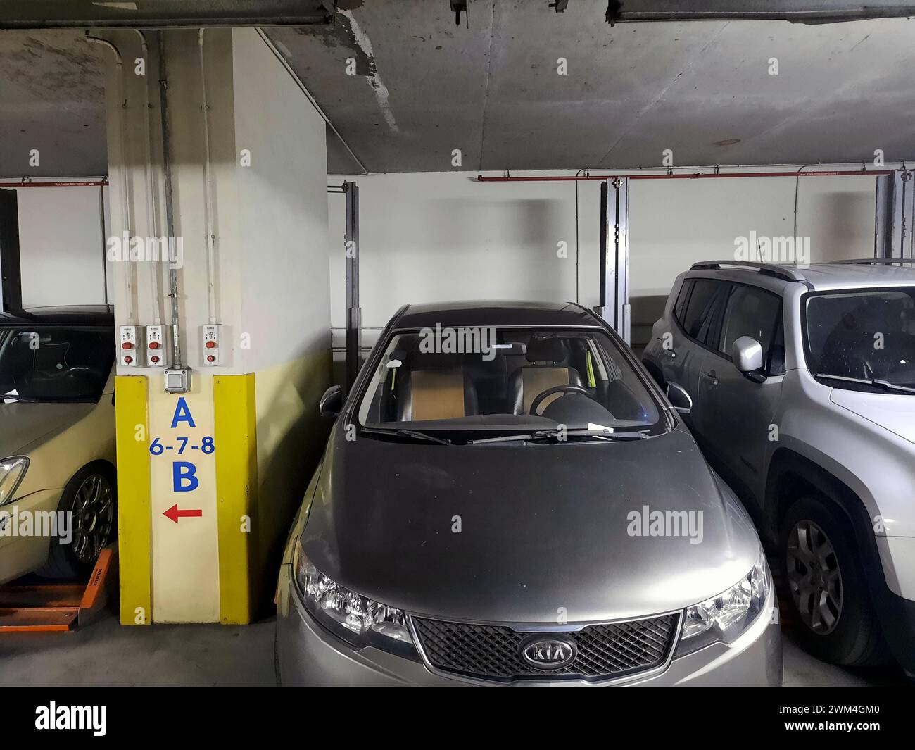Cairo, Egypt, January 11 2024: Klaus multiparking system in a garage, one of the leading manufacturers of parking systems in the world for over 50 yea Stock Photo