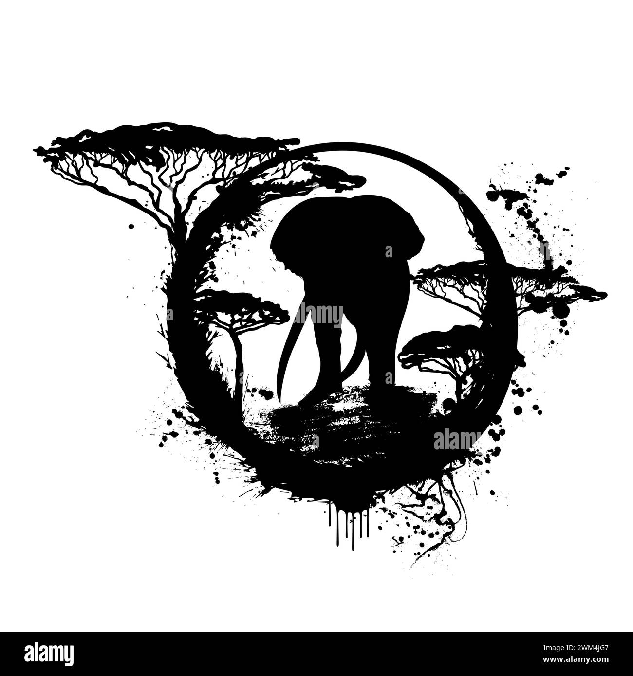 Elephant silhouette abstract black. hand drawing. Not AI, Vector ...