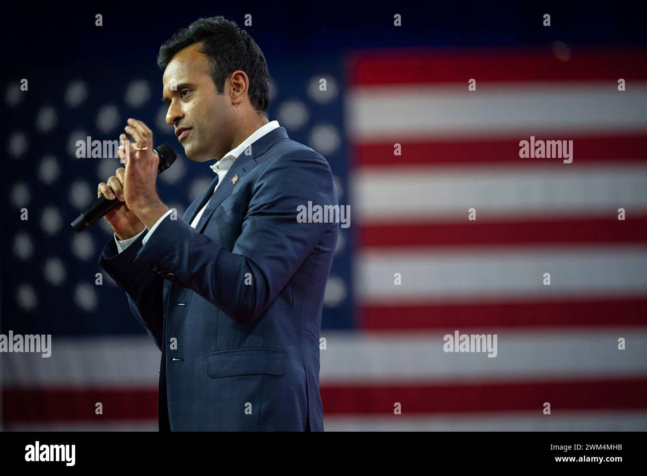 National Harbor, Maryland, USA. 23rd Feb, 2024. Vivek Ramaswamy at the 2024 Conservative Political Action Conference (CPAC) in National Harbor, Maryland, U.S., on Friday, February 23, 2024. Ramaswamy originally entered the race for the 2024 presidential election, but has since suspended his campaign and endorsed former US President Donald J Trump for the presidency. Credit: Annabelle Gordon/CNP/dpa/Alamy Live News Stock Photo