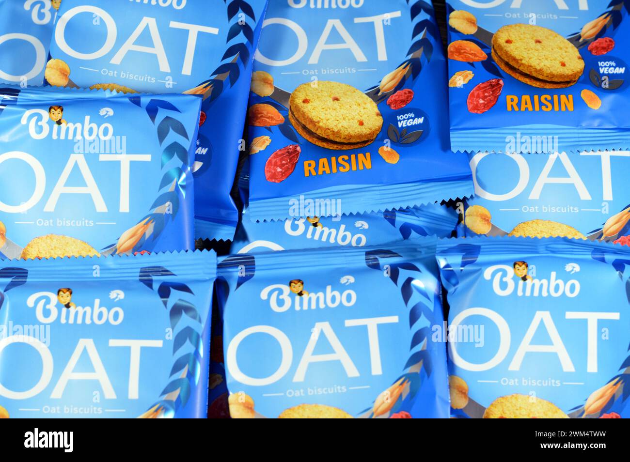 Cairo, Egypt, February 22 2024 Bimbo Oat Biscuits with Raisin and
