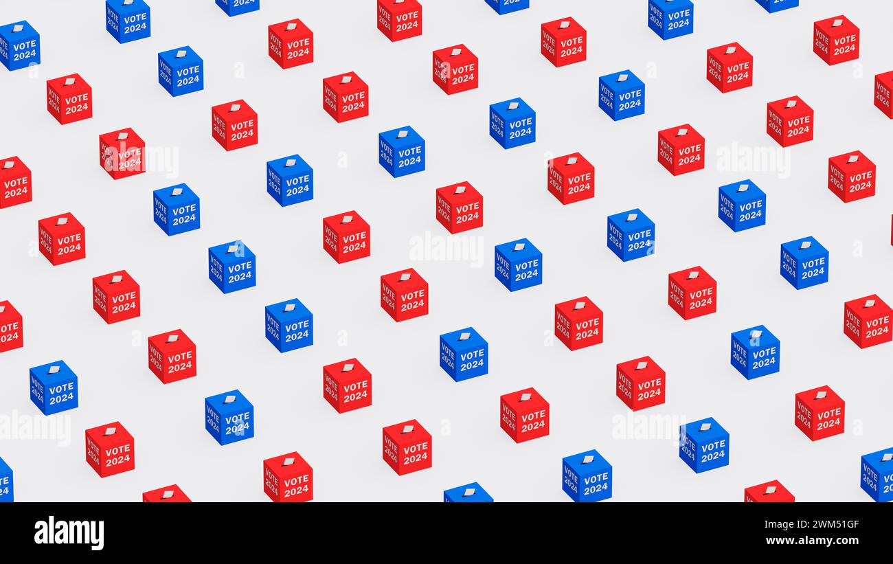 voting elections united states presidential elections ballot box 2024 democracy red blue polling vote 3d illustration render digital rendering Stock Photo